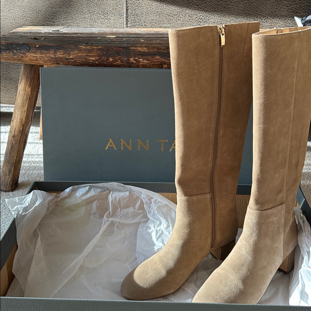 Ann Taylor Suede Beige Heeled Boots